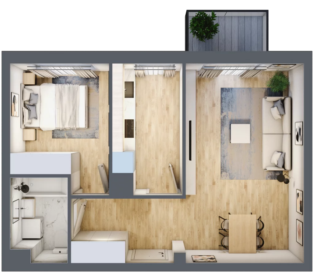 2 pokoje, mieszkanie 44,15 m², piętro 4, oferta nr C/037/M, City Vibe, Kraków, Podgórze, Płaszów, ul. Myśliwska